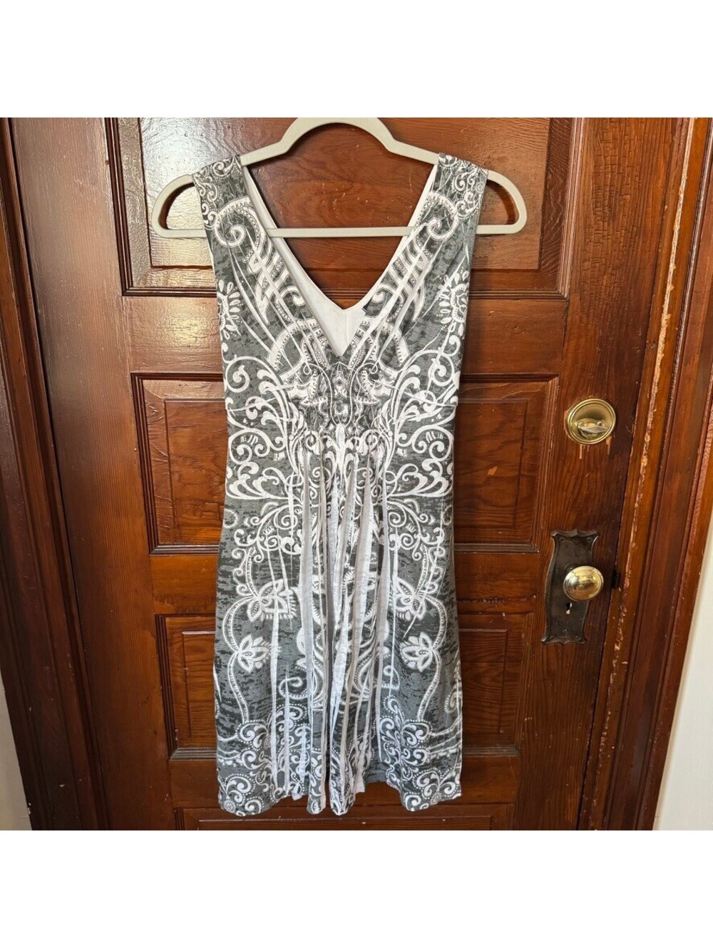 Bohemian Whimsygoth Paisley Print V-neck Empire Waist Midi Dress Size M